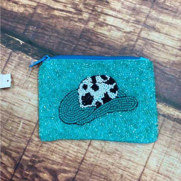 RELISTED Cowgirl Hat Turquoise Beaded Pouch Wallet Bag - Picture 2 of 5